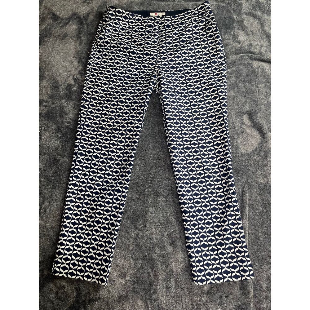 Boden Women’s Navy Blue White Geometric Print Straight Leg Pants Size 8R UK12R - Picture 2 of 9